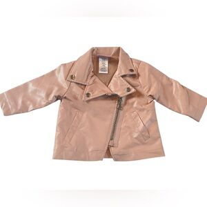 Little Lass Baby Girl Blush Pink Faux Leather Moto Jacket 3–6 Months Zip Up